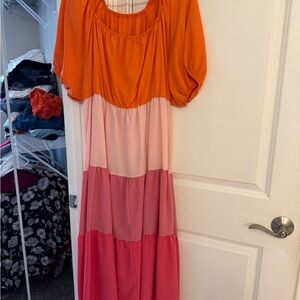 SHEIN Curve Pink and Red Tiered Dress